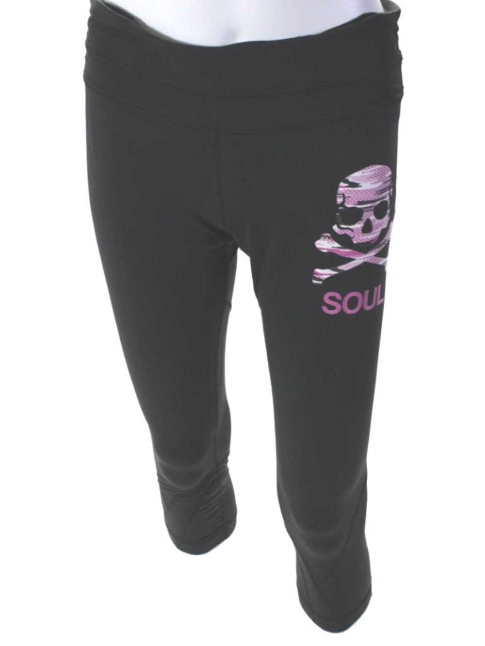 Lululemon x SoulCycle Black Cropped Leggings with Pink Skull Graphic Size 8